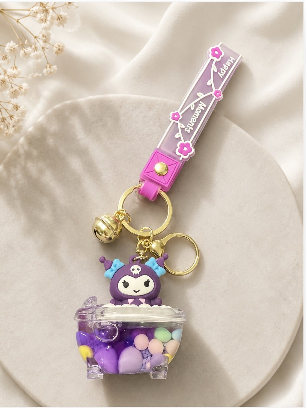 New Kuromi Liquid Confetti Bathtub Bag‎ Charm Sanrio Keychain Kawaii